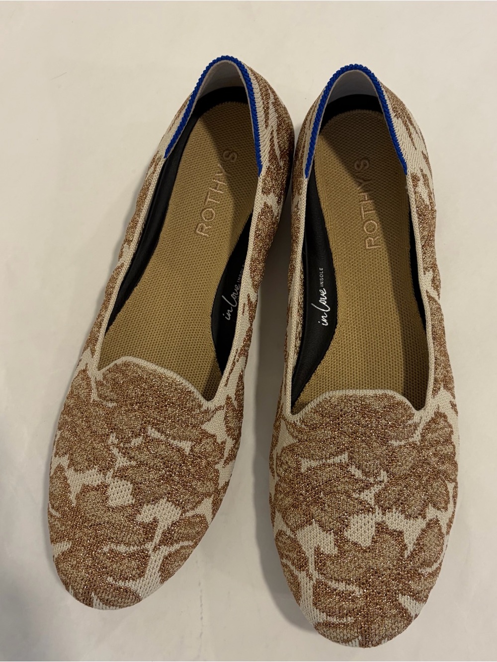 Rothys The Lounge Loafer Gold Chantilly Metallic Jacquard Flat Shoes Womens sz 9 - Picture 8 of 16
